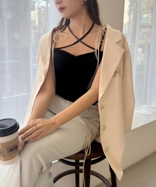 one after another NICE CLAUP（ワンアフターアナザーナイスクラップ）の「シャーリングキャミソール（キャミソール・レディース・ブラック/オフホワイト/ベビーピンク・FREE）」の6枚目の写真