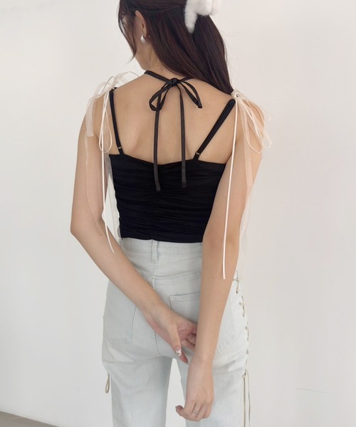 one after another NICE CLAUP（ワンアフターアナザーナイスクラップ）の「シャーリングキャミソール（キャミソール・レディース・ブラック/オフホワイト/ベビーピンク・FREE）」の5枚目の写真