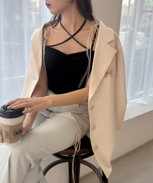 one after another NICE CLAUP（ワンアフターアナザーナイスクラップ）の「シャーリングキャミソール（キャミソール・レディース・ブラック/オフホワイト/ベビーピンク・FREE）」の7枚目の写真