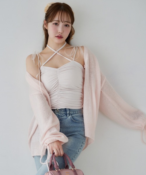 one after another NICE CLAUP（ワンアフターアナザーナイスクラップ）の「シャーリングキャミソール（キャミソール・レディース・ブラック/オフホワイト/ベビーピンク・FREE）」の10枚目の写真