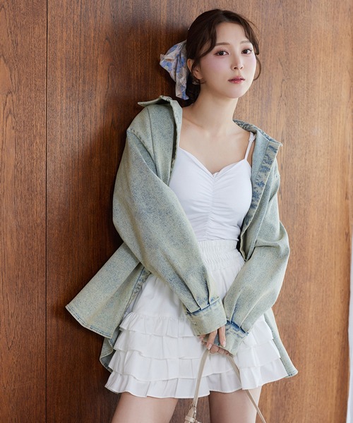 one after another NICE CLAUP（ワンアフターアナザーナイスクラップ）の「シャーリングキャミソール（キャミソール・レディース・ブラック/オフホワイト/ベビーピンク・FREE）」の14枚目の写真