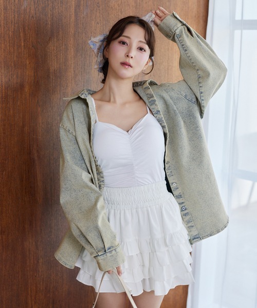 one after another NICE CLAUP（ワンアフターアナザーナイスクラップ）の「シャーリングキャミソール（キャミソール・レディース・ブラック/オフホワイト/ベビーピンク・FREE）」の13枚目の写真