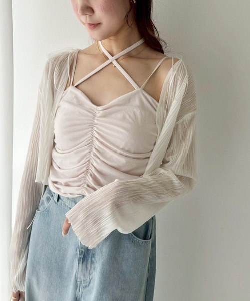 one after another NICE CLAUP（ワンアフターアナザーナイスクラップ）の「シャーリングキャミソール（キャミソール・レディース・ブラック/オフホワイト/ベビーピンク・FREE）」の22枚目の写真