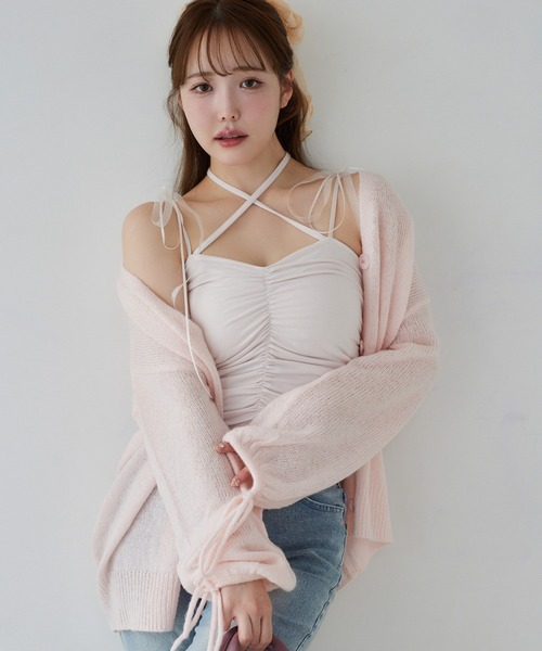 one after another NICE CLAUP（ワンアフターアナザーナイスクラップ）の「シャーリングキャミソール（キャミソール・レディース・ブラック/オフホワイト/ベビーピンク・FREE）」の21枚目の写真