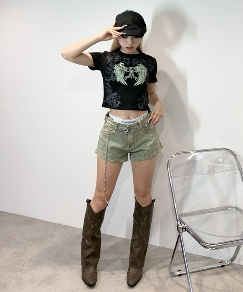 グランジショートパンツ セール】デニムジップポケット グランジ ショートパンツ（デニム
