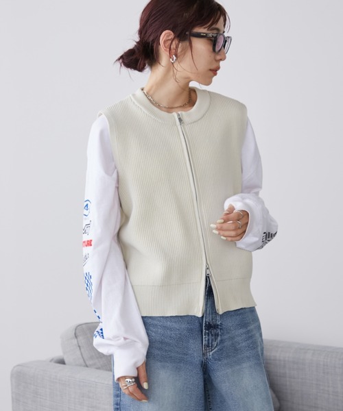 セール】フロントジップアップニットベスト（ベスト）｜Auntie Rosa