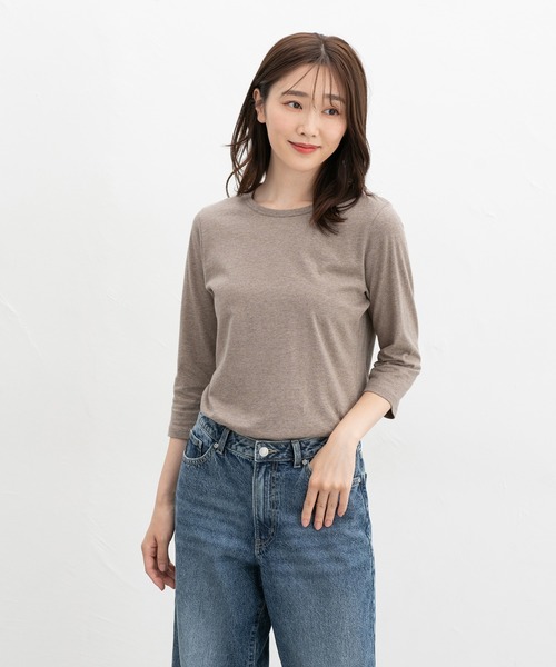 Honeys(ハニーズ)の「【UVカット】7分袖オーガニックT(Tシャツ/カットソー・レディース・スミクロ/ブルー/グリーン/ブラック/ピンク/ネイビー/オフホワイト/オートミール/ブラウン系その他・S/M/LL/L)」の11枚目の写真