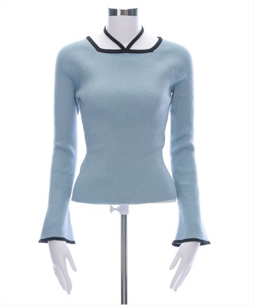 CLEAR BASIC（クリアベーシック）の「バックリボン配色フレアスリーブニットトップス[大人 綺麗目 カジュアル シンプル]≪SS新作≫（ニット/セーター・レディース・アイボリー/ブラック/ブルーグレー・F）」の18枚目の写真