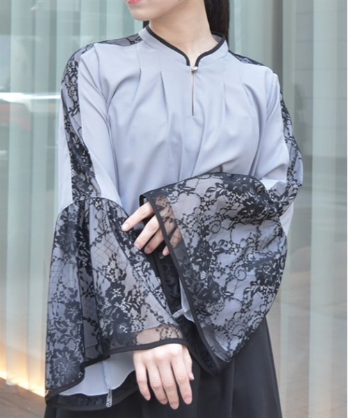 axes femme（アクシーズファム）の「レースフレア袖ブラウス（シャツ/ブラウス・レディース・ブルーグレー/ブラック/キナリ・FREE）」の4枚目の写真