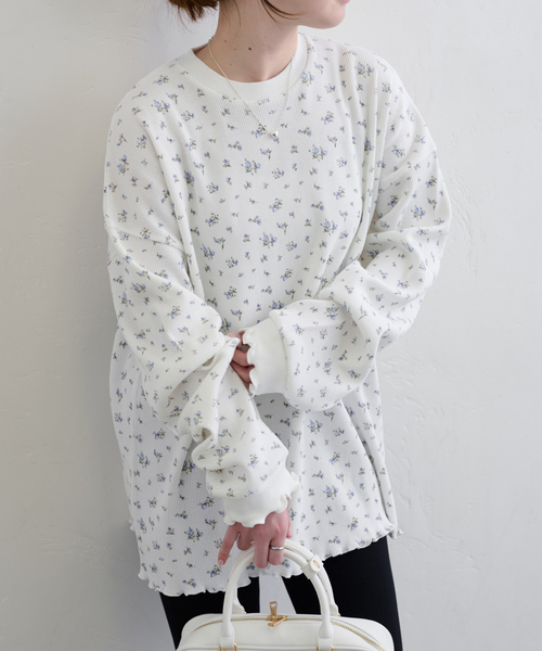 U by SPICK&SPAN（ユーバイスピックアンドスパン）の「《追加2》ワッフルオーバートップス（Tシャツ/カットソー・レディース・ブルー/マルチ・FREE）」の4枚目の写真