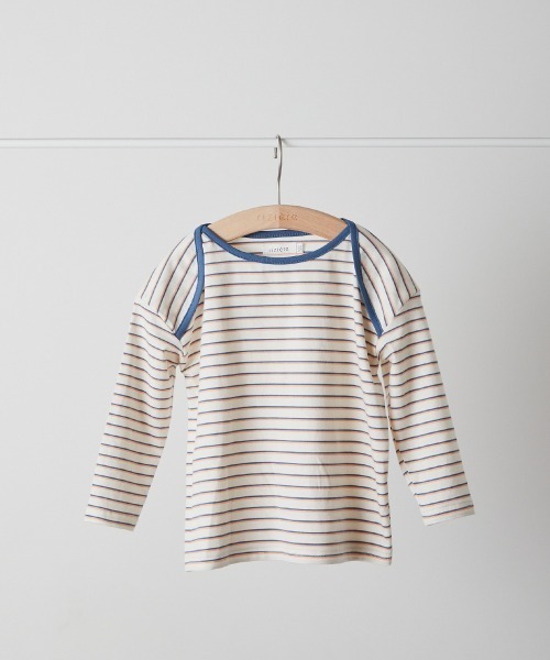 riziere（リジェール）の「配色パイピングマルチボーダープルオーバー（Tシャツ/カットソー・キッズ・ライトグレー/アイボリー・120/110/100/150/140/130/90）」の3枚目の写真