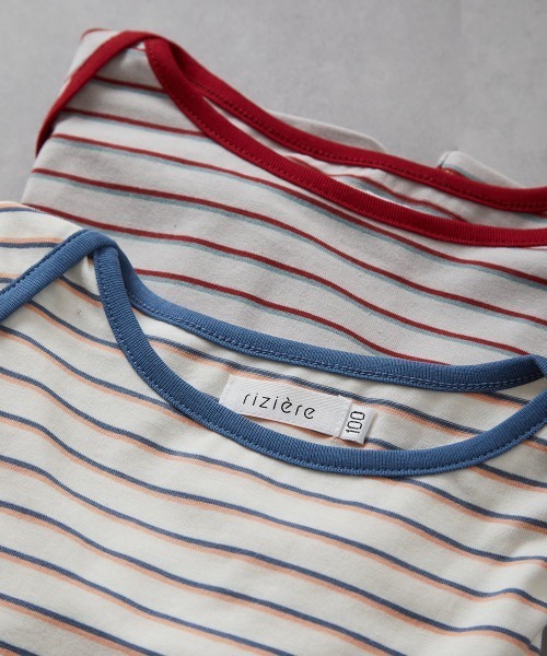 riziere（リジェール）の「配色パイピングマルチボーダープルオーバー（Tシャツ/カットソー・キッズ・ライトグレー/アイボリー・120/110/100/150/140/130/90）」の7枚目の写真