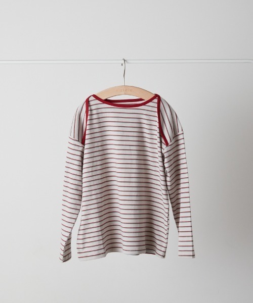 riziere（リジェール）の「配色パイピングマルチボーダープルオーバー（Tシャツ/カットソー・キッズ・ライトグレー/アイボリー・120/110/100/150/140/130/90）」の4枚目の写真