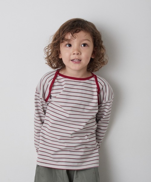 riziere（リジェール）の「配色パイピングマルチボーダープルオーバー（Tシャツ/カットソー・キッズ・ライトグレー/アイボリー・120/110/100/150/140/130/90）」の10枚目の写真