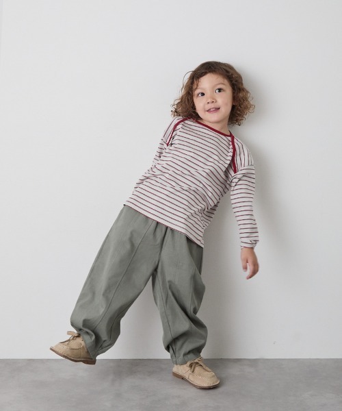 riziere（リジェール）の「配色パイピングマルチボーダープルオーバー（Tシャツ/カットソー・キッズ・ライトグレー/アイボリー・120/110/100/150/140/130/90）」の11枚目の写真