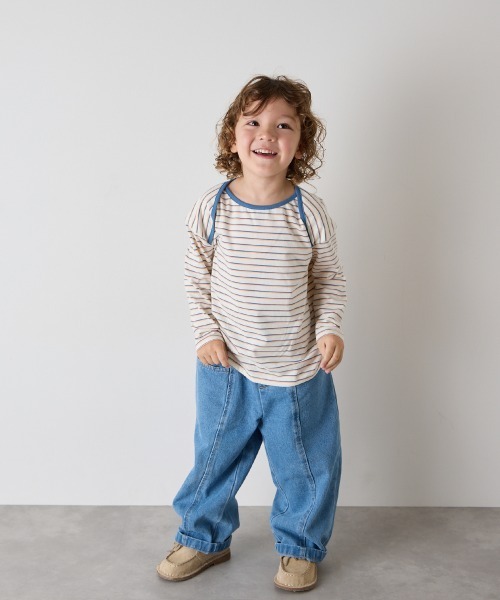 riziere（リジェール）の「配色パイピングマルチボーダープルオーバー（Tシャツ/カットソー・キッズ・ライトグレー/アイボリー・120/110/100/150/140/130/90）」の12枚目の写真