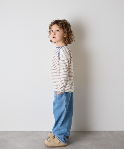 riziere（リジェール）の「配色パイピングマルチボーダープルオーバー（Tシャツ/カットソー・キッズ・ライトグレー/アイボリー・120/110/100/150/140/130/90）」の13枚目の写真