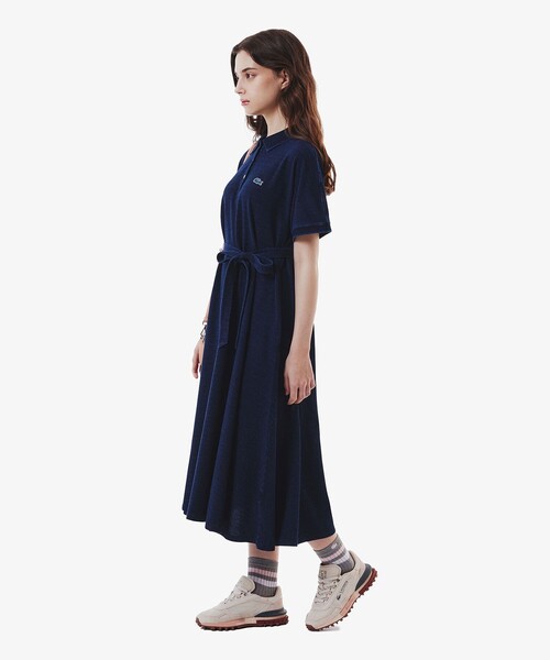 国内発送【Lacoste】インディゴポロドレス マキシ丈ワンピース セール】インディゴ 鹿の子ポロドレス マキシ丈ワンピース