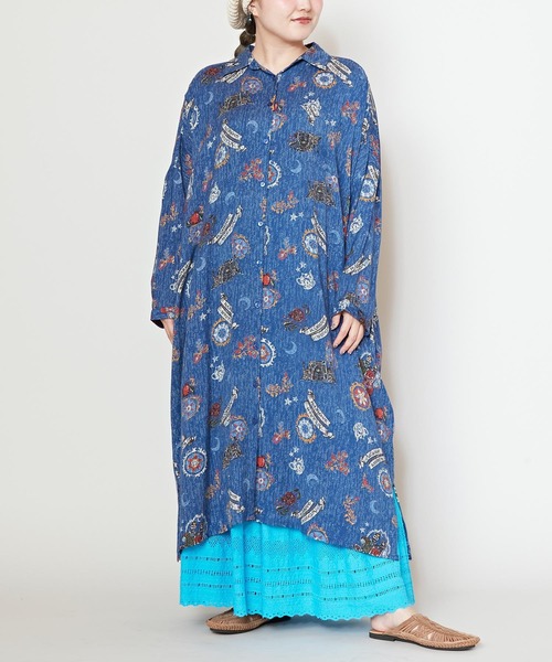 チャイハネ（チャイハネ）の「【チャイハネ】ゴッティーシャツワンピース（シャツワンピース・レディース・ホワイト/ブルー/ブラック・FREE）」の5枚目の写真