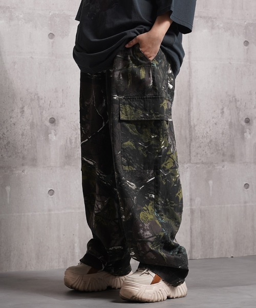 STONE  カモフラージュカーゴパンツ セール】ストーンウォッシュ 迷彩ワイドカーゴパンツ / Stonewashed