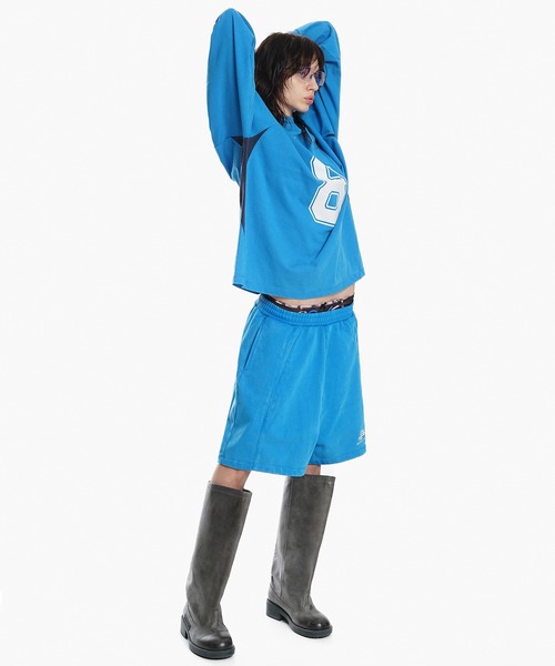 MASONPRINCE（メイソンプリンス）の「ルーズフィット シンプルロゴ スウェットショーツ DK3115【MASONPRINCE】（スウェットパンツ・メンズ・ライトブルー/ブラック・L/M/S）」の4枚目の写真