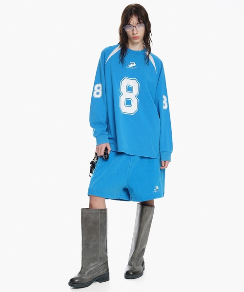 MASONPRINCE（メイソンプリンス）の「ルーズフィット シンプルロゴ スウェットショーツ DK3115【MASONPRINCE】（スウェットパンツ・メンズ・ライトブルー/ブラック・L/M/S）」の5枚目の写真