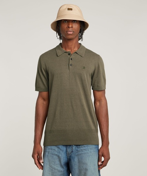 G-STAR(ジースター)の「KNITTED POLO/ワンポイントリネンニットポロ(ポロシャツ・メンズ・ブラウン系その他・LARGE/MEDIUM/SMALL/X-LARGE/X-SMALL)」の1枚目の写真