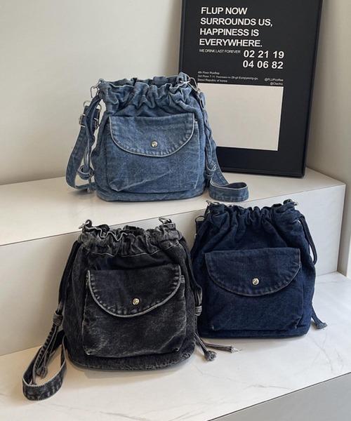Mignonjour（ミニョンジュール）の「Mignonjour/デニム巾着バッグ M2720（ハンドバッグ・レディース・ライトブルー/ブラック/ブルー・FREE）」の11枚目の写真