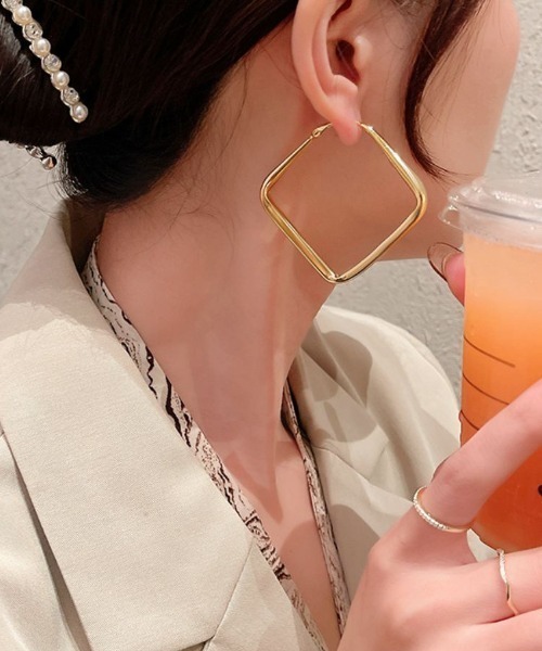 セール】スクエアフープビックピアス（ピアス（両耳用