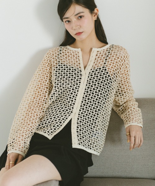 VANNIE U(ヴァニーユー)の「ホックデザインメッシュトップス/カーディガン/前後2WAY(カーディガン/ボレロ・レディース・ブラック/アイボリー・FREE)」の7枚目の写真