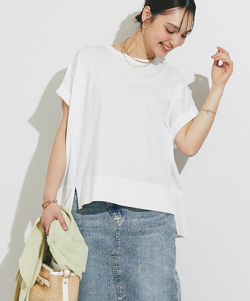 un dix cors（アンディコール）の「《着回し力抜群》シルケットワイドTシャツ（Tシャツ/カットソー・レディース・チャコールグレー/ブラック/オフホワイト・FREE）」の2枚目の写真