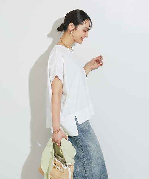 un dix cors（アンディコール）の「《着回し力抜群》シルケットワイドTシャツ（Tシャツ/カットソー・レディース・チャコールグレー/ブラック/オフホワイト・FREE）」の6枚目の写真