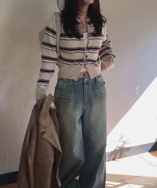 LAFFMO（ラフモ）の「ランダムマルチボーダーニットカーディガン（カーディガン/ボレロ・レディース・ブラック/グレー/ベージュ・F）」の22枚目の写真