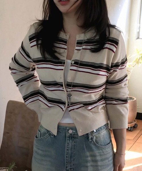 LAFFMO（ラフモ）の「ランダムマルチボーダーニットカーディガン（カーディガン/ボレロ・レディース・ブラック/グレー/ベージュ・F）」の17枚目の写真