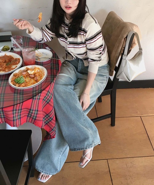 LAFFMO（ラフモ）の「ランダムマルチボーダーニットカーディガン（カーディガン/ボレロ・レディース・ブラック/グレー/ベージュ・F）」の18枚目の写真