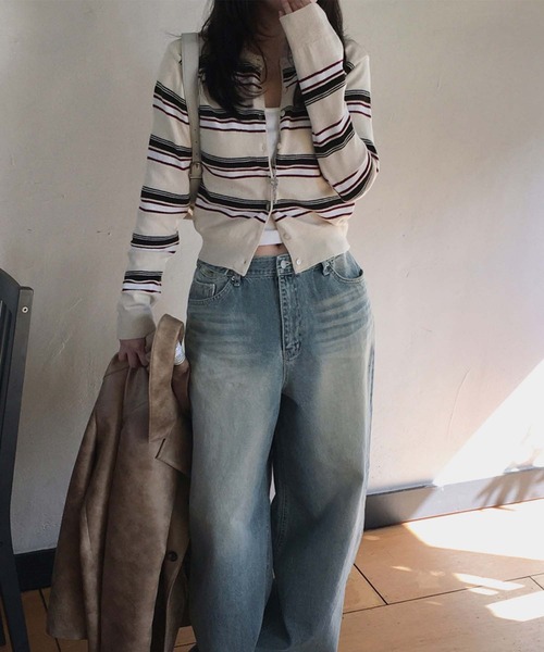 LAFFMO（ラフモ）の「ランダムマルチボーダーニットカーディガン（カーディガン/ボレロ・レディース・ブラック/グレー/ベージュ・F）」の20枚目の写真