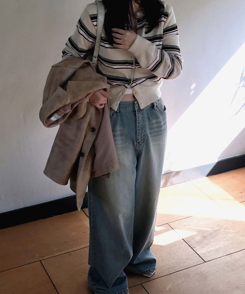 LAFFMO（ラフモ）の「ランダムマルチボーダーニットカーディガン（カーディガン/ボレロ・レディース・ブラック/グレー/ベージュ・F）」の21枚目の写真