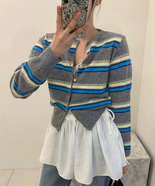 LAFFMO（ラフモ）の「ランダムマルチボーダーニットカーディガン（カーディガン/ボレロ・レディース・ブラック/グレー/ベージュ・F）」の12枚目の写真