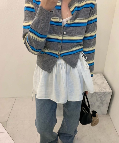 LAFFMO（ラフモ）の「ランダムマルチボーダーニットカーディガン（カーディガン/ボレロ・レディース・ブラック/グレー/ベージュ・F）」の13枚目の写真