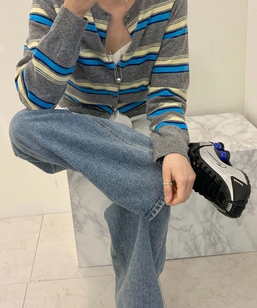 LAFFMO（ラフモ）の「ランダムマルチボーダーニットカーディガン（カーディガン/ボレロ・レディース・ブラック/グレー/ベージュ・F）」の14枚目の写真