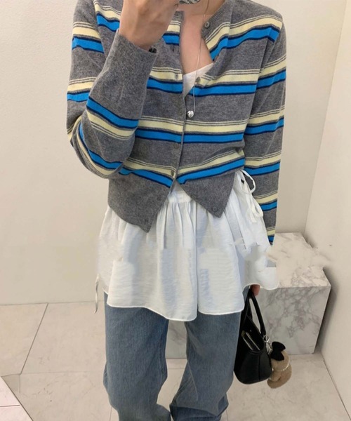 LAFFMO（ラフモ）の「ランダムマルチボーダーニットカーディガン（カーディガン/ボレロ・レディース・ブラック/グレー/ベージュ・F）」の15枚目の写真