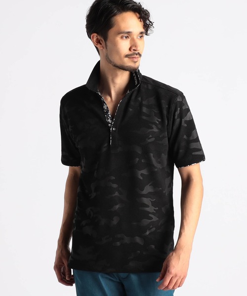 NICOLE CLUB FOR MEN(ニコルクラブフォーメン)の「【25モデルEC限定再販売】エンボスクラック柄スキッパーポロシャツ(ポロシャツ・メンズ・ブラック系1/ブラック系2/ホワイト系1/ホワイト系2・MEDIUM/LARGE/X-LARGE/XX-LARGE)」の3枚目の写真