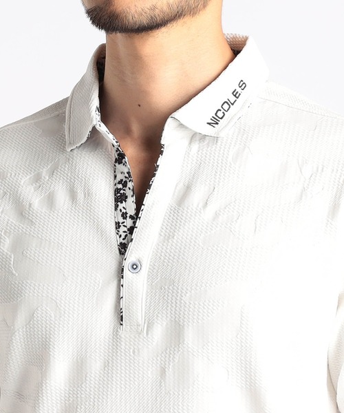 NICOLE CLUB FOR MEN(ニコルクラブフォーメン)の「【25モデルEC限定再販売】エンボスクラック柄スキッパーポロシャツ(ポロシャツ・メンズ・ブラック系1/ブラック系2/ホワイト系1/ホワイト系2・MEDIUM/LARGE/X-LARGE/XX-LARGE)」の11枚目の写真