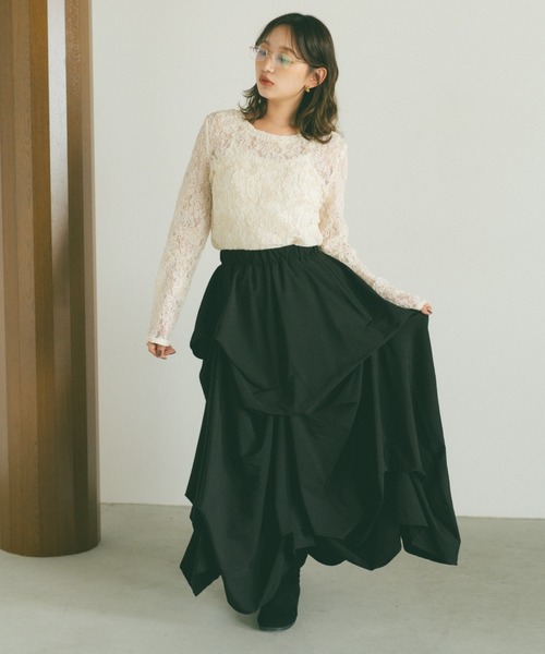 VANNIE U（ヴァニーユー）の「タックデザインスカート/SMサイズ展開（スカート・レディース・アイボリー/ブラック/グレー/ブラック系その他/ホワイト系その他・S/M）」の8枚目の写真