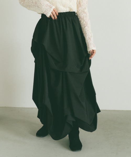 VANNIE U（ヴァニーユー）の「タックデザインスカート/SMサイズ展開（スカート・レディース・アイボリー/ブラック/グレー/ブラック系その他/ホワイト系その他・S/M）」の14枚目の写真