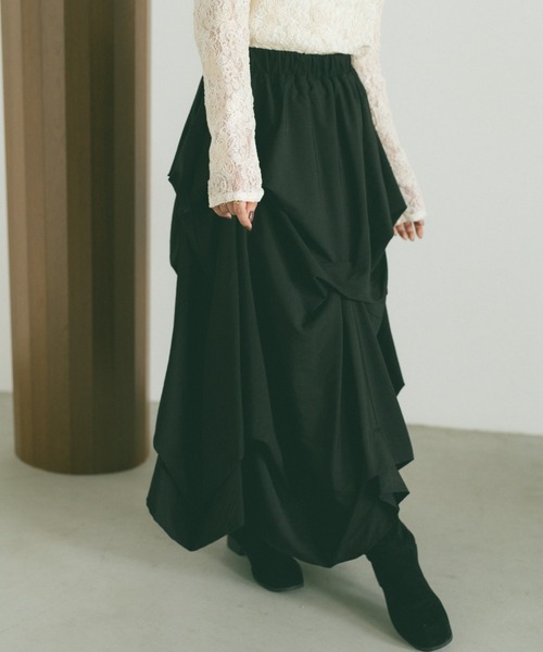 VANNIE U（ヴァニーユー）の「タックデザインスカート/SMサイズ展開（スカート・レディース・アイボリー/ブラック/グレー/ブラック系その他/ホワイト系その他・S/M）」の16枚目の写真