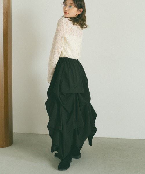 VANNIE U（ヴァニーユー）の「タックデザインスカート/SMサイズ展開（スカート・レディース・アイボリー/ブラック/グレー/ブラック系その他/ホワイト系その他・S/M）」の19枚目の写真