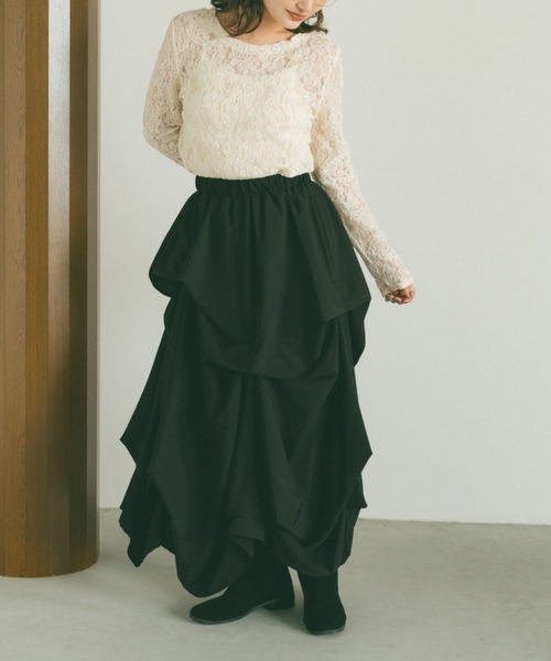 VANNIE U（ヴァニーユー）の「タックデザインスカート/SMサイズ展開（スカート・レディース・アイボリー/ブラック/グレー/ブラック系その他/ホワイト系その他・S/M）」の15枚目の写真