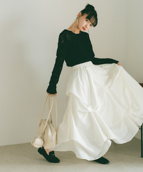 VANNIE U（ヴァニーユー）の「タックデザインスカート/SMサイズ展開（スカート・レディース・アイボリー/ブラック/グレー/ブラック系その他/ホワイト系その他・S/M）」の9枚目の写真