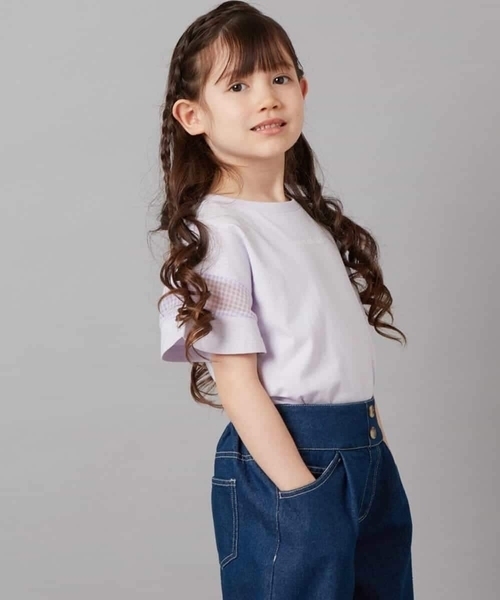 a.v.v（アーヴェヴェ）の「【累計1万枚販売/接触冷感/ジメジメ対策】[140-150]袖シアー切り替えトップス（Tシャツ/カットソー・キッズ・ダークインディゴブルー/ライラック/ホワイト/ブラック・140/150）」の22枚目の写真